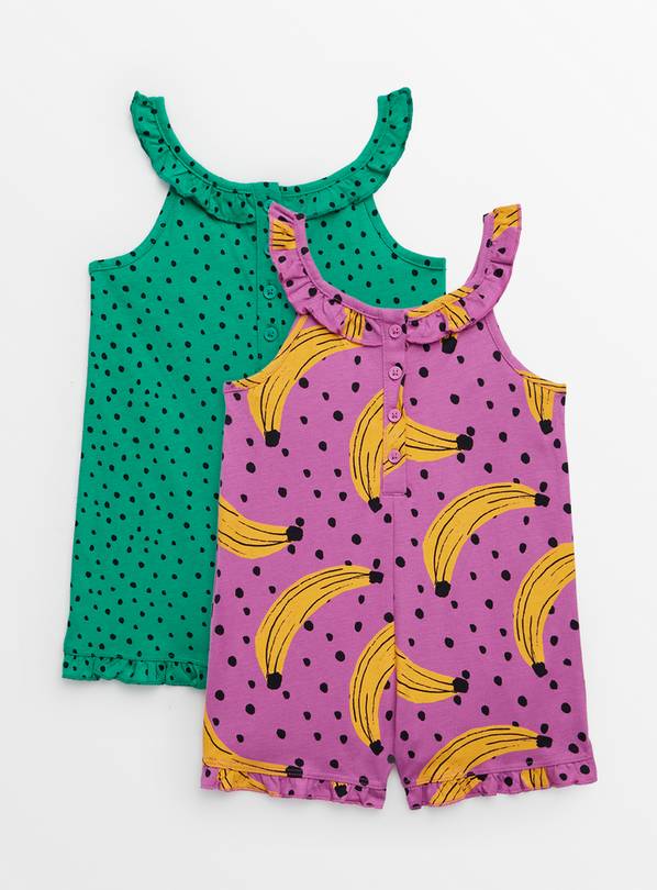 Pink Banana & Green Spot Playsuits 2 Pack 2-3 years